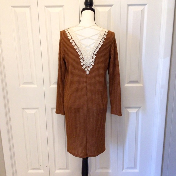 B Famous #USA Womens Long Brown Boho Crocheted Cardigan Sweater Choose Size - Picture 3 of 8